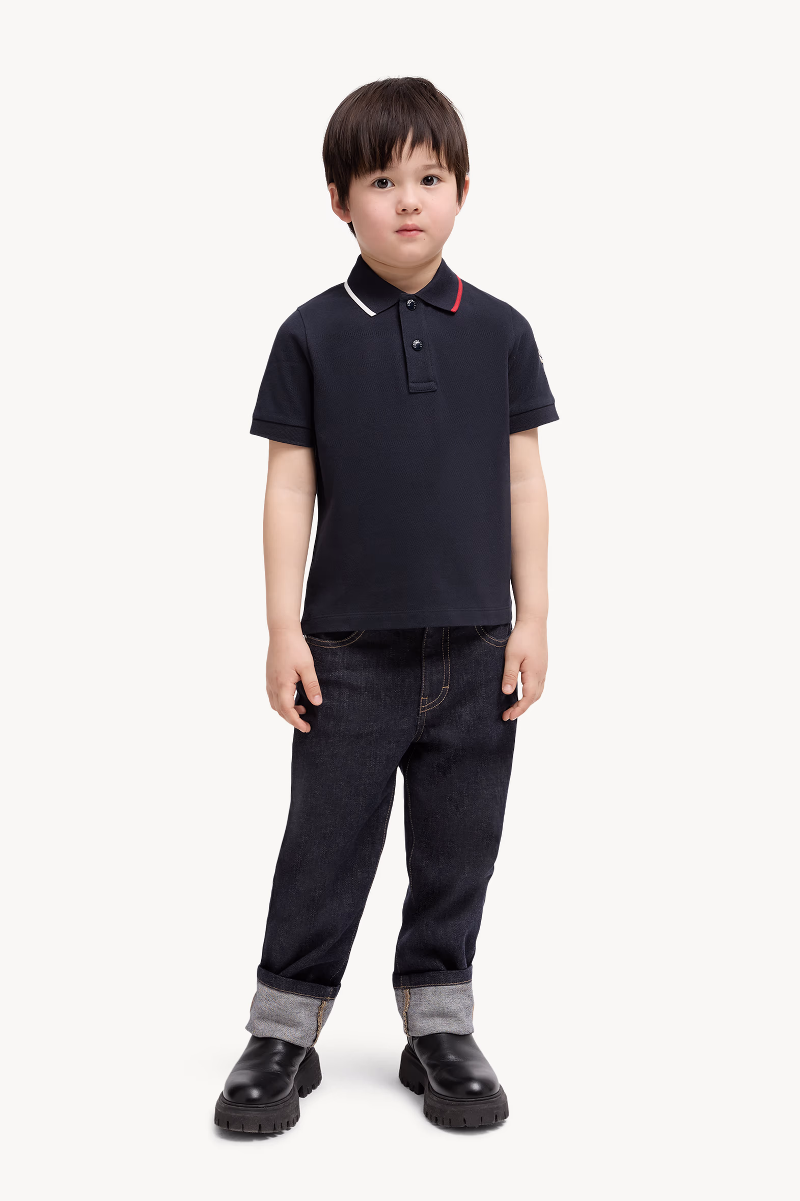 Cotton Piquet Polo Shirt Boy Navy Blue Moncler 2